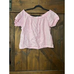 J.Crew women’s small Pink White 100% Linen Striped Offtheshoulder Blouse